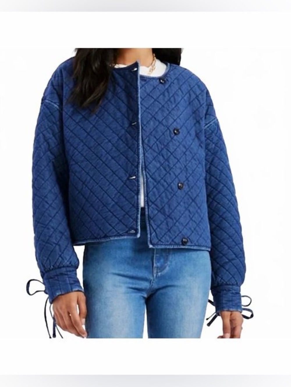 Something Navy Women's Blue Quilted Denim Jacket, Size XS